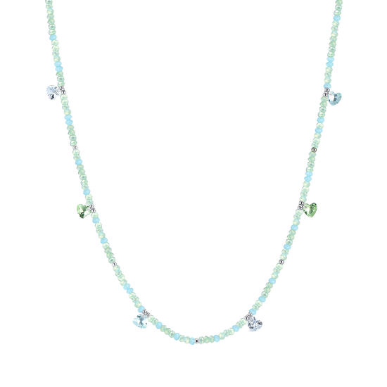 COLLIER FEMME EN ACIER AVEC PIERRES ET CRISTAUX VERT D'EAU