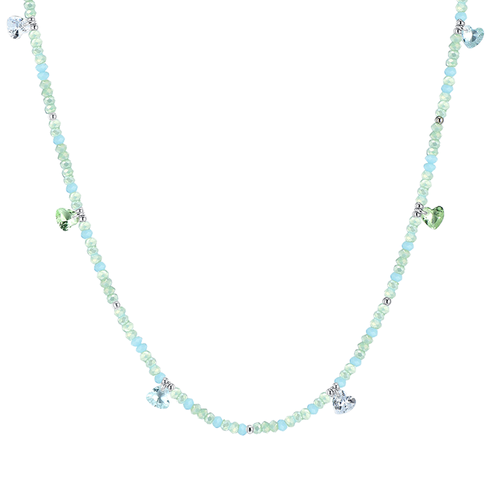 COLLIER FEMME EN ACIER AVEC PIERRES ET CRISTAUX VERT D'EAU