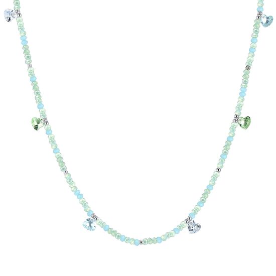 COLLIER FEMME EN ACIER AVEC PIERRES ET CRISTAUX VERT D'EAU