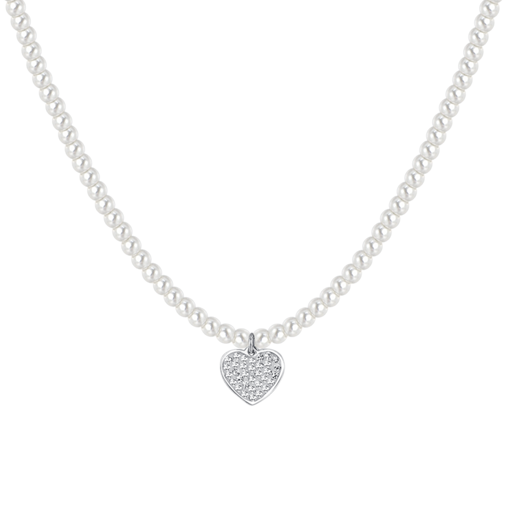 COLLIER PERLE ET COEUR EN ACIER