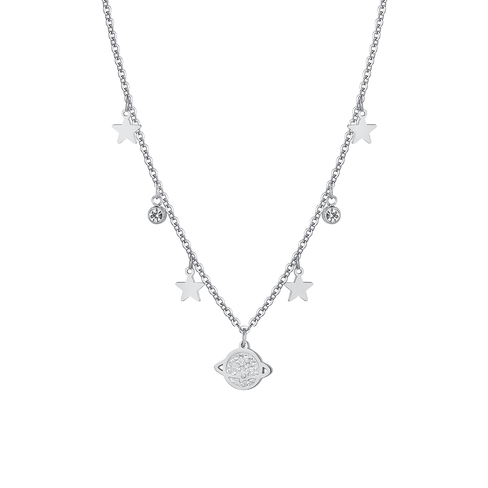 COLLIER PLANÈTE ET ÉTOILES EN ACIER