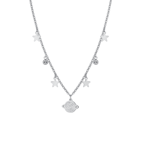 COLLIER PLANÈTE ET ÉTOILES EN ACIER