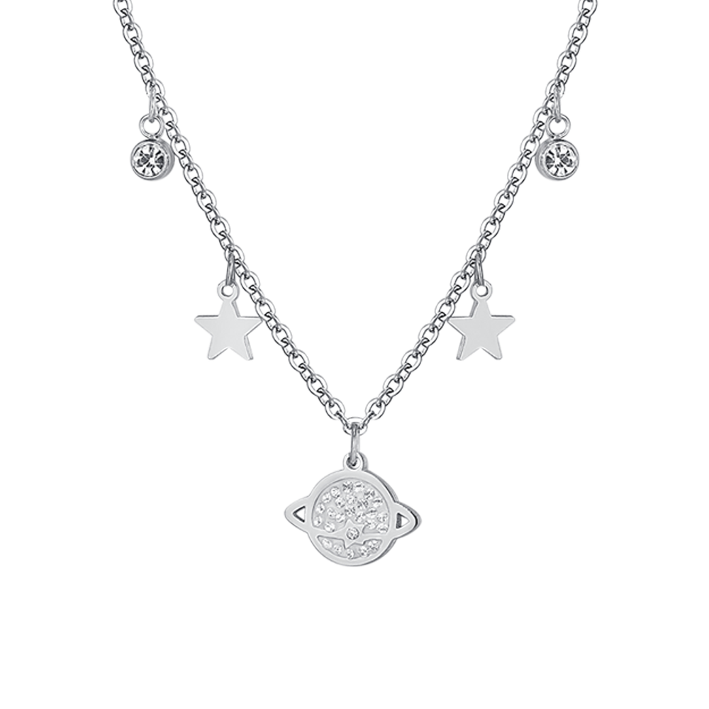 COLLIER PLANÈTE ET ÉTOILES EN ACIER