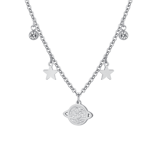 COLLIER PLANÈTE ET ÉTOILES EN ACIER