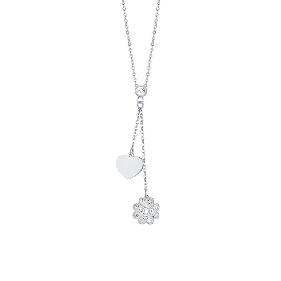 COLLIER POUR FEMMES EN ACIER AVEC TRÈFLE À QUATRE FEUILLES ET CŒUR