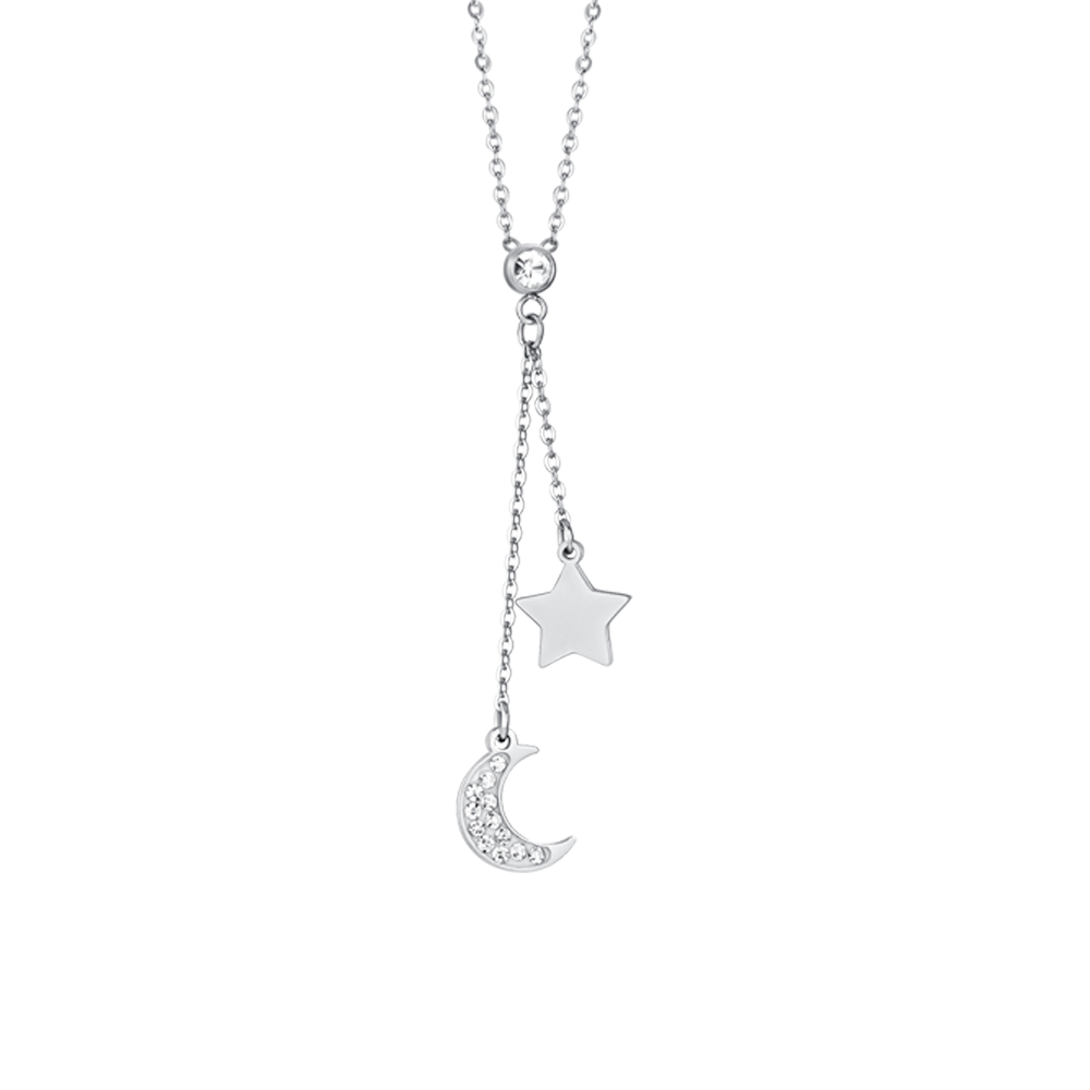 COLLIER EN ACIER LUNE ET ÉTOILE