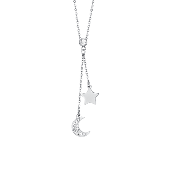 COLLIER EN ACIER LUNE ET ÉTOILE