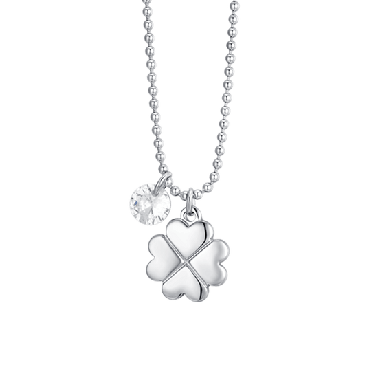 COLLANA DONNA IN ACCIAIO QUADRIFOGLIO E ZIRCONE