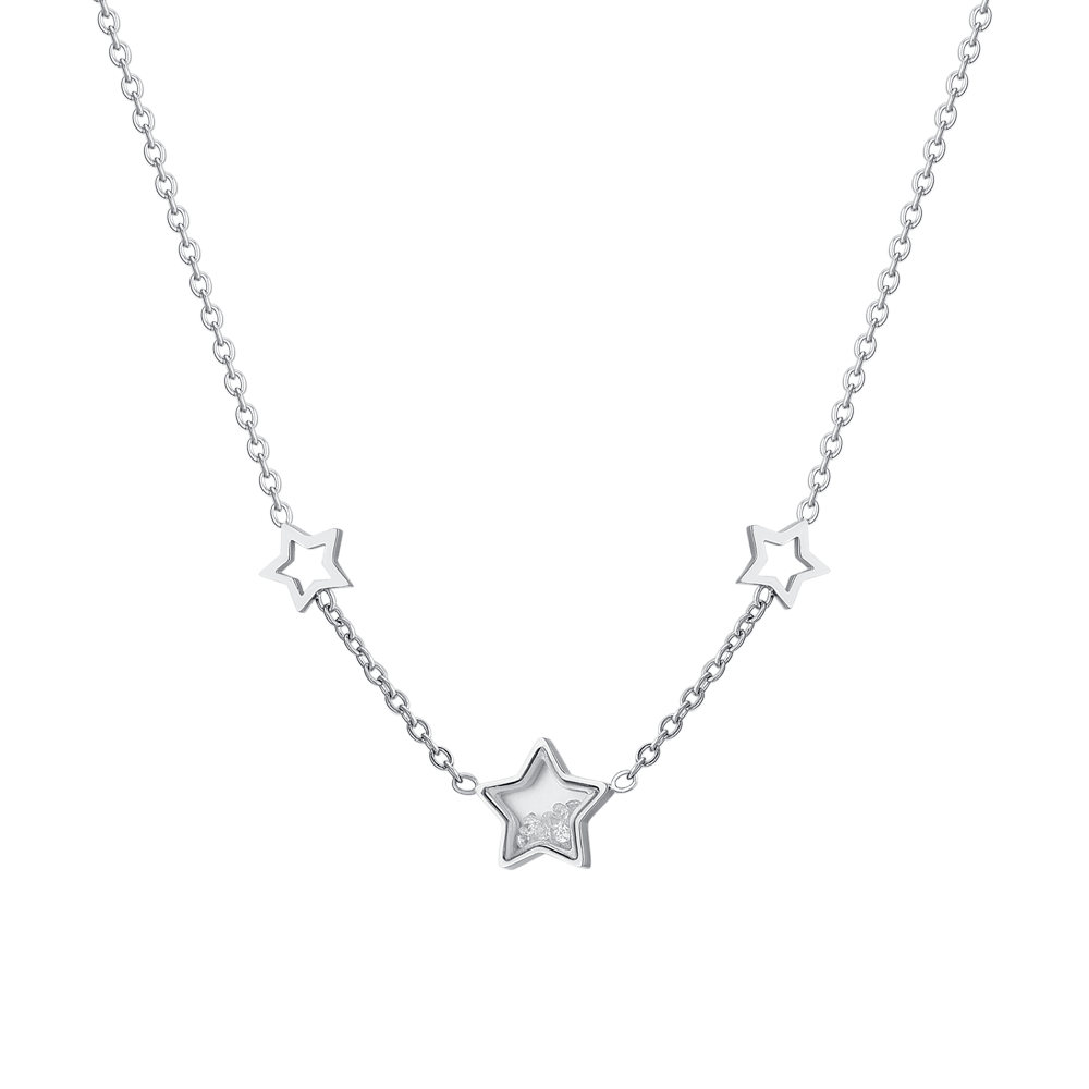 COLLIER FEMME ÉTOILES EN ACIER ET ZIRCON CUBIQUE