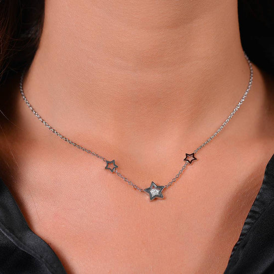 COLLIER FEMME ÉTOILES EN ACIER ET ZIRCON CUBIQUE