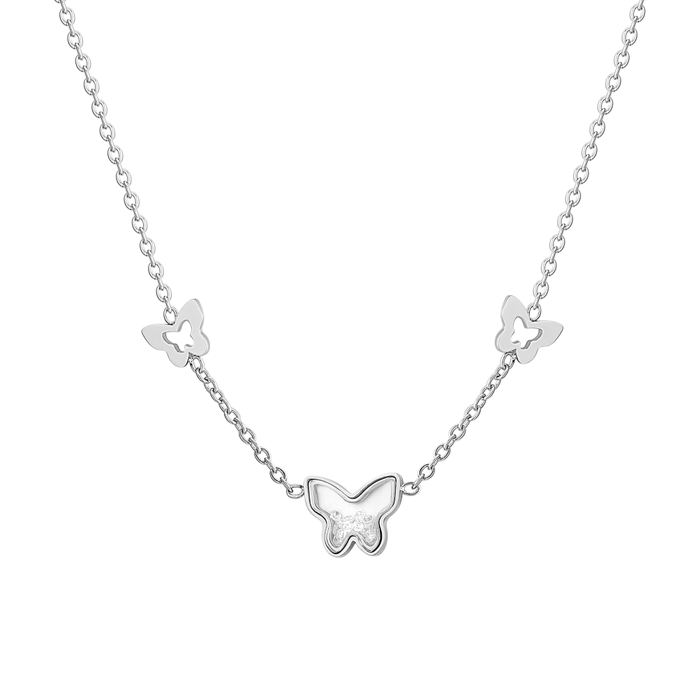 COLLIER POUR FEMMES EN ACIER, PAPILLON ET ZIRCON CUBIQUE