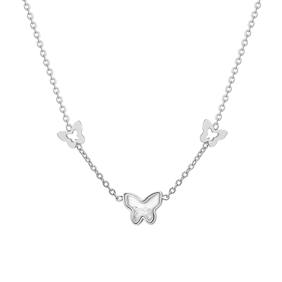 COLLIER POUR FEMMES EN ACIER, PAPILLON ET ZIRCON CUBIQUE