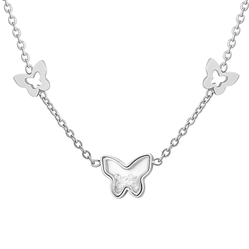 COLLIER POUR FEMMES EN ACIER, PAPILLON ET ZIRCON CUBIQUE