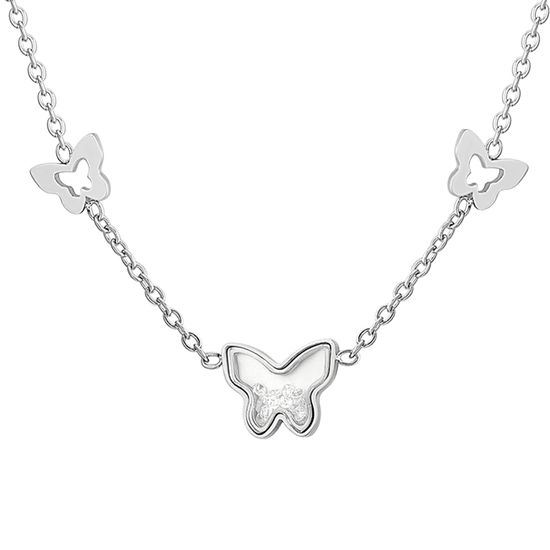 COLLIER POUR FEMMES EN ACIER, PAPILLON ET ZIRCON CUBIQUE