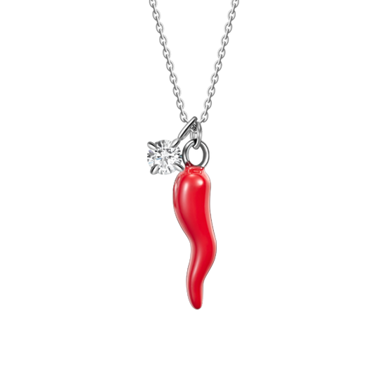 COLLANA IN ACCIAIO CON CORNO ROSSO E PUNTO LUCE