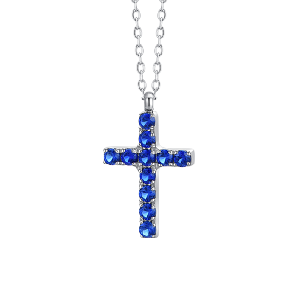 COLLANA DONNA IN ACCIAIO CON CROCE E ZIRCONI BLU