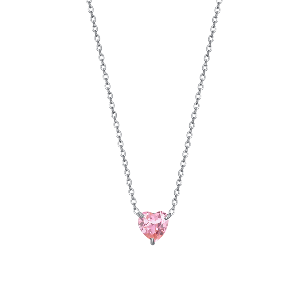 COLLANA DONNA IN ACCIAIO CON CUORE CRISTALLO ROSA