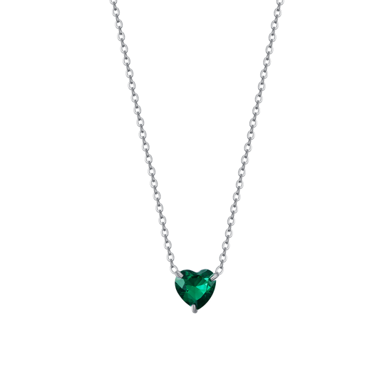 COLLANA DONNA IN ACCIAIO CON CUORE CRISTALLO VERDE