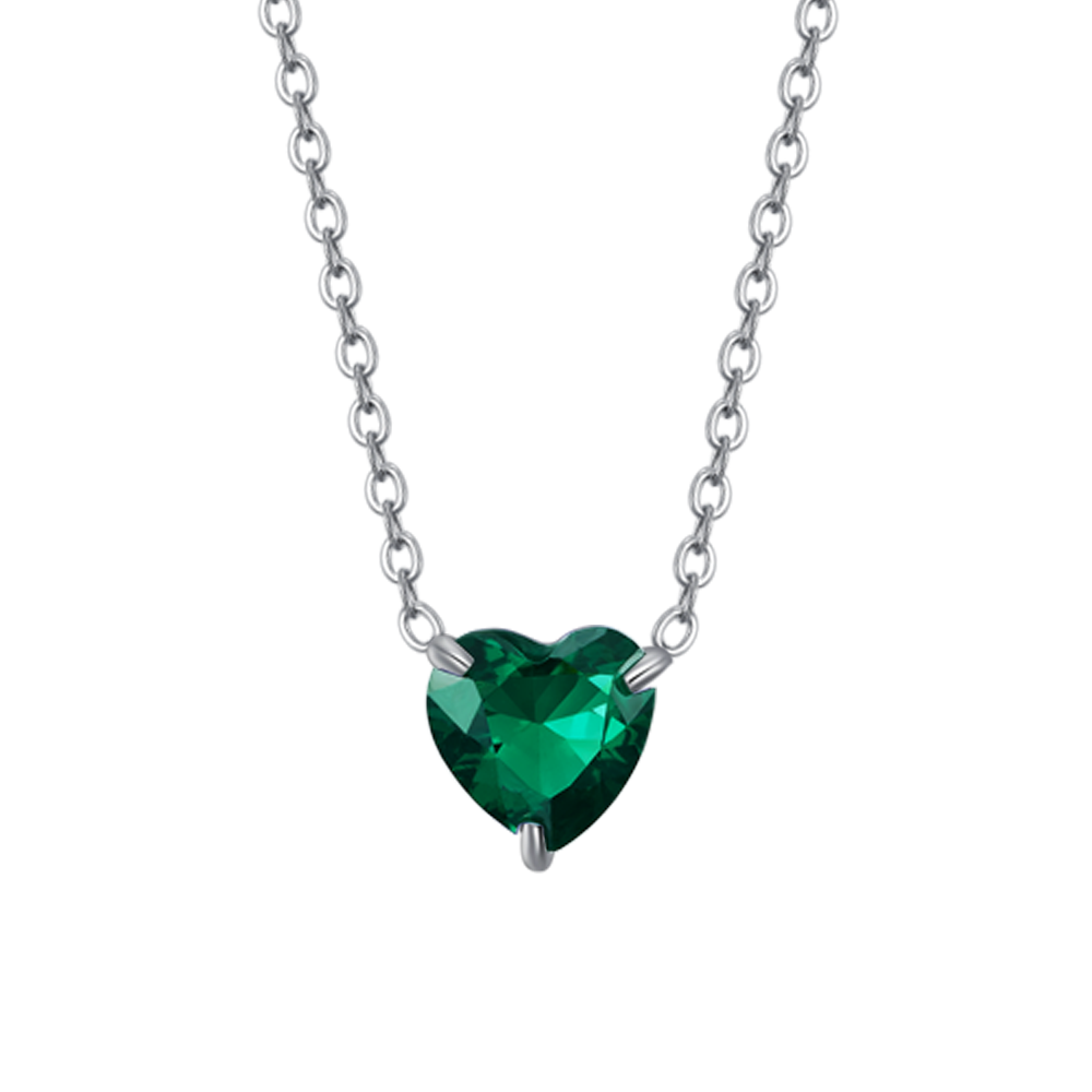 COLLANA DONNA IN ACCIAIO CON CUORE CRISTALLO VERDE