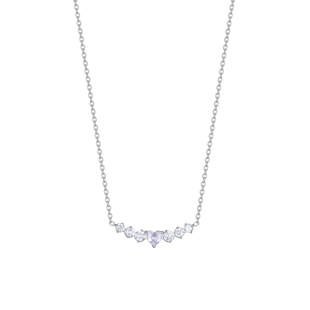 COLLIER EN ACIER POUR DAMES AVEC CŒUR ET CRISTAUX BLANCS