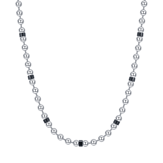 COLLIER POUR HOMME EN ACIER AVEC ÉLÉMENTS NOIRS