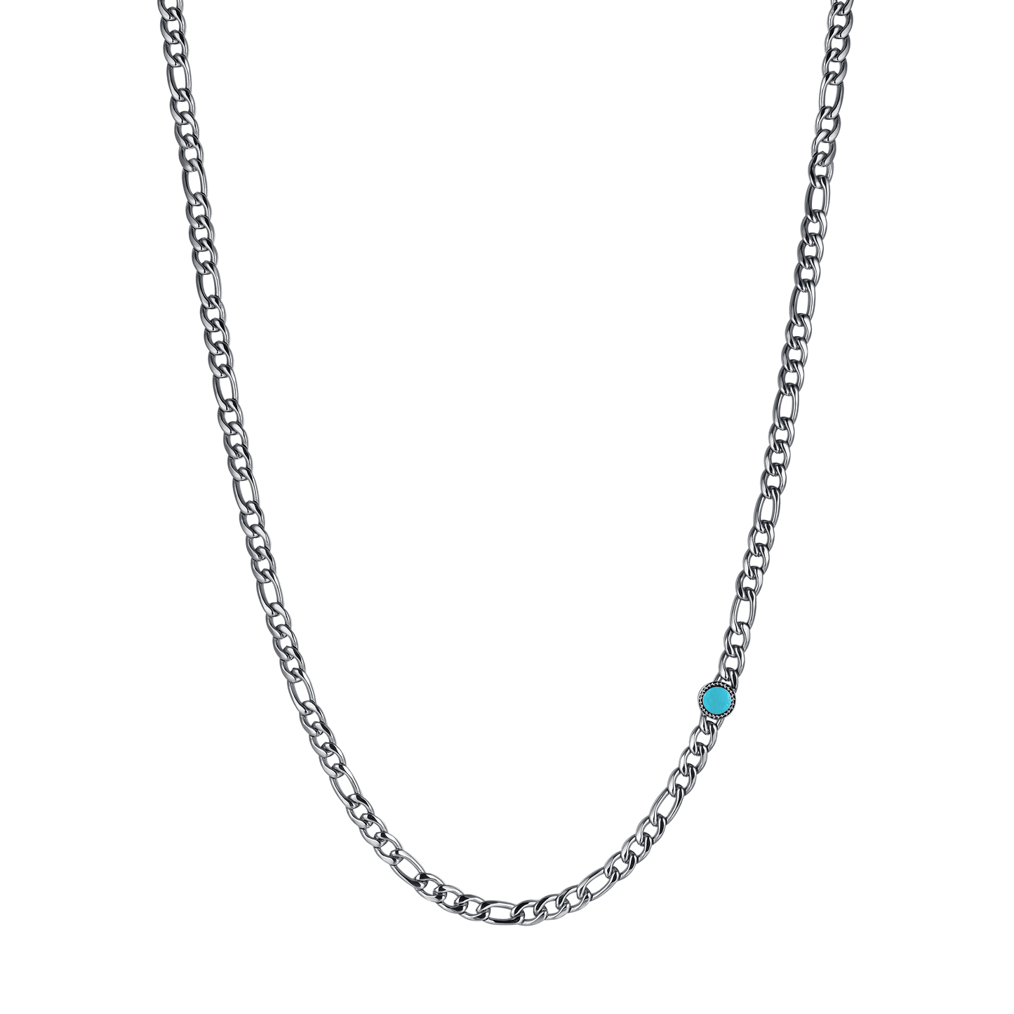 COLLIER HOMME EN ACIER AVEC PIERRE TURQUOISE