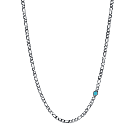 COLLIER HOMME EN ACIER AVEC PIERRE TURQUOISE