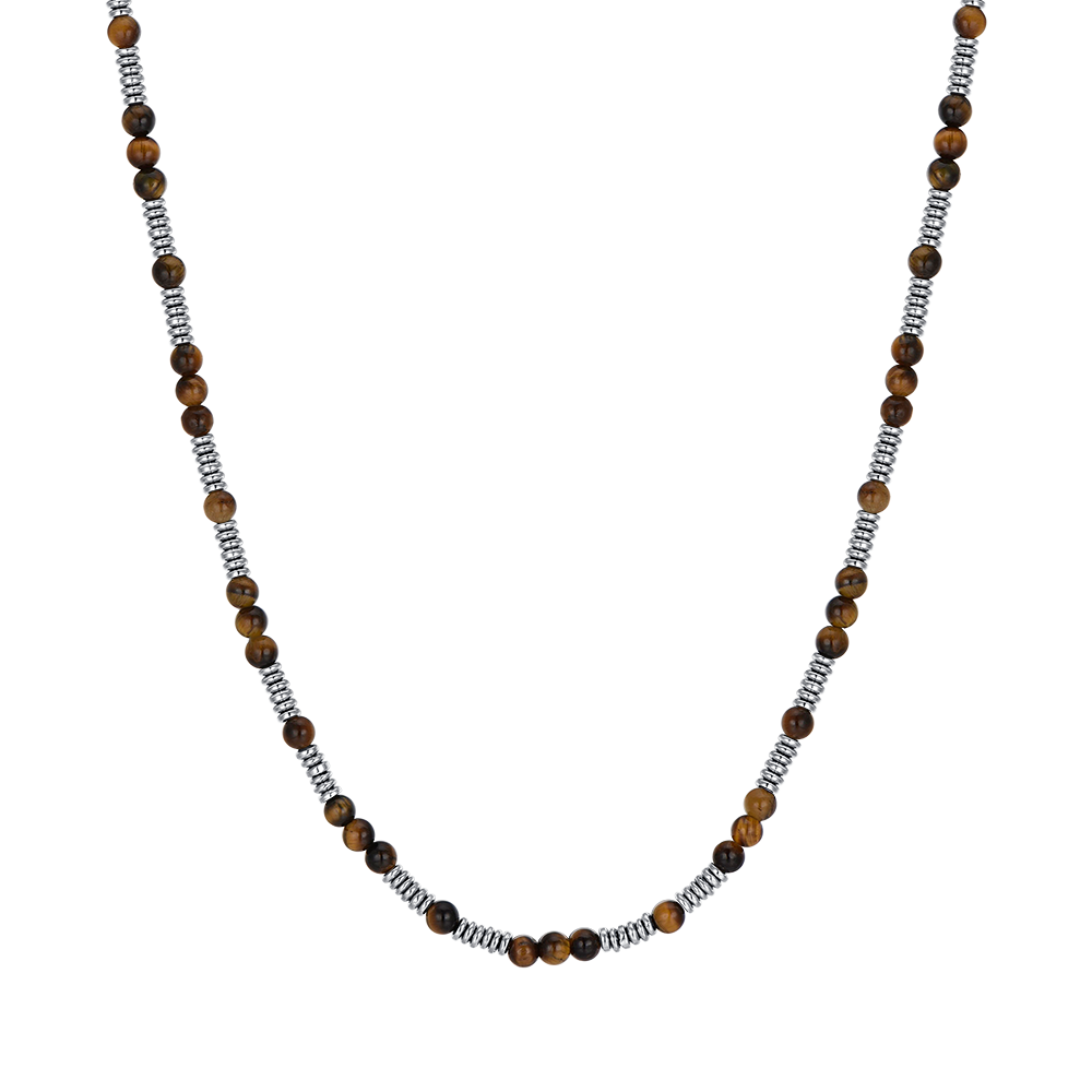 COLLIER EN ACIER POUR HOMME AVEC PIERRES EN ŒIL DE TIGRE ET ÉLÉMENTS EN ACIER Luca Barra