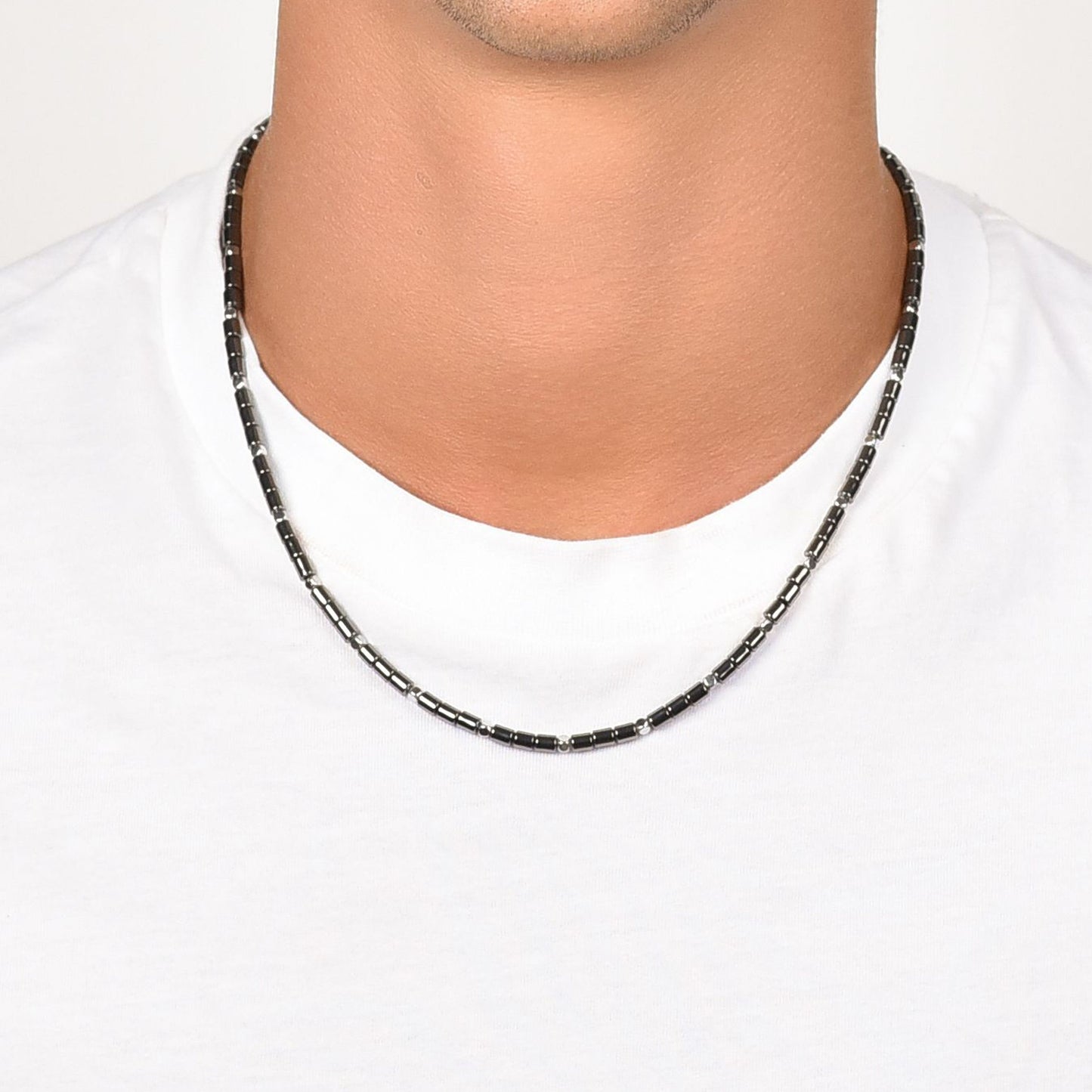 COLLIER HOMME EN ACIER AVEC IP GUN HEMATITE ET ARGENT