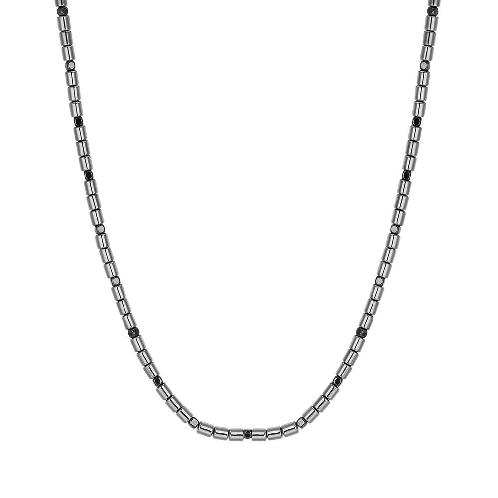 COLLIER HOMME EN ACIER AVEC ARGENT ET HÉMATITE NOIRE