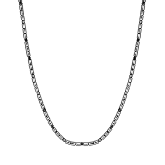 COLLIER HOMME EN ACIER AVEC ARGENT ET HÉMATITE NOIRE