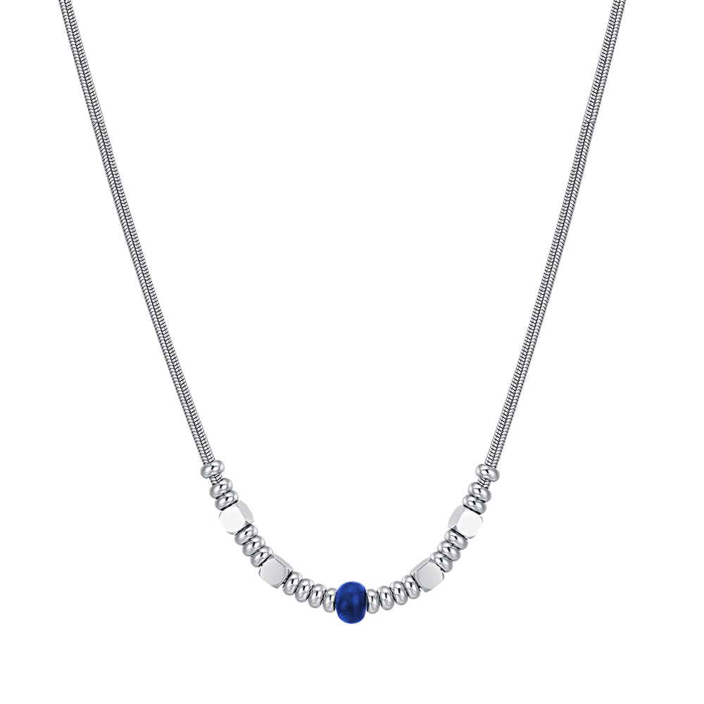 COLLIER HOMME EN ACIER AVEC PIERRE BLEUE