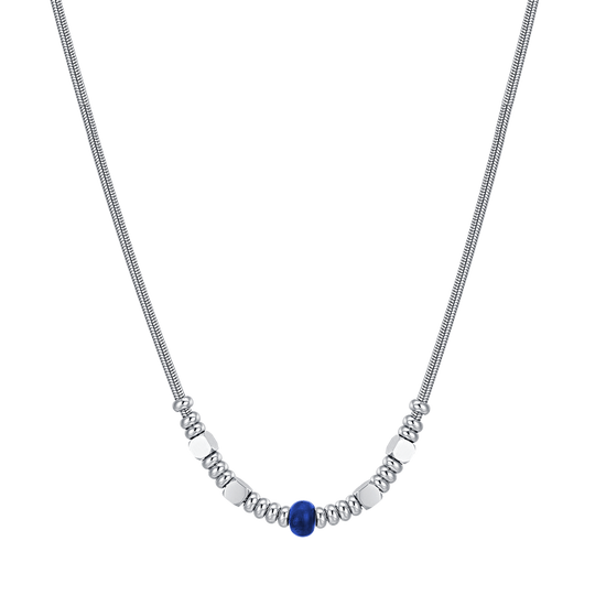 COLLIER HOMME EN ACIER AVEC PIERRE BLEUE