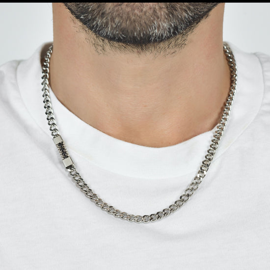 COLLIER D'ÉLÉMENTS D'ACIER POUR HOMME AVEC CRISTAUX NOIRS Luca Barra