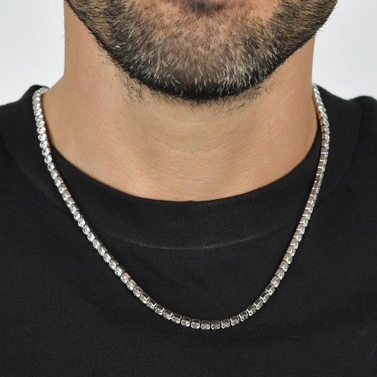 COLLIER DE TENNIS EN ACIER POUR HOMME AVEC CRISTAUX BLANCS