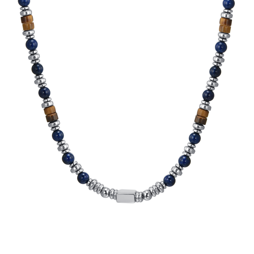 COLLIER HOMME EN ACIER AVEC PIERRE LAPIS