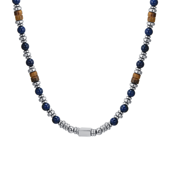 COLLIER HOMME EN ACIER AVEC PIERRE LAPIS