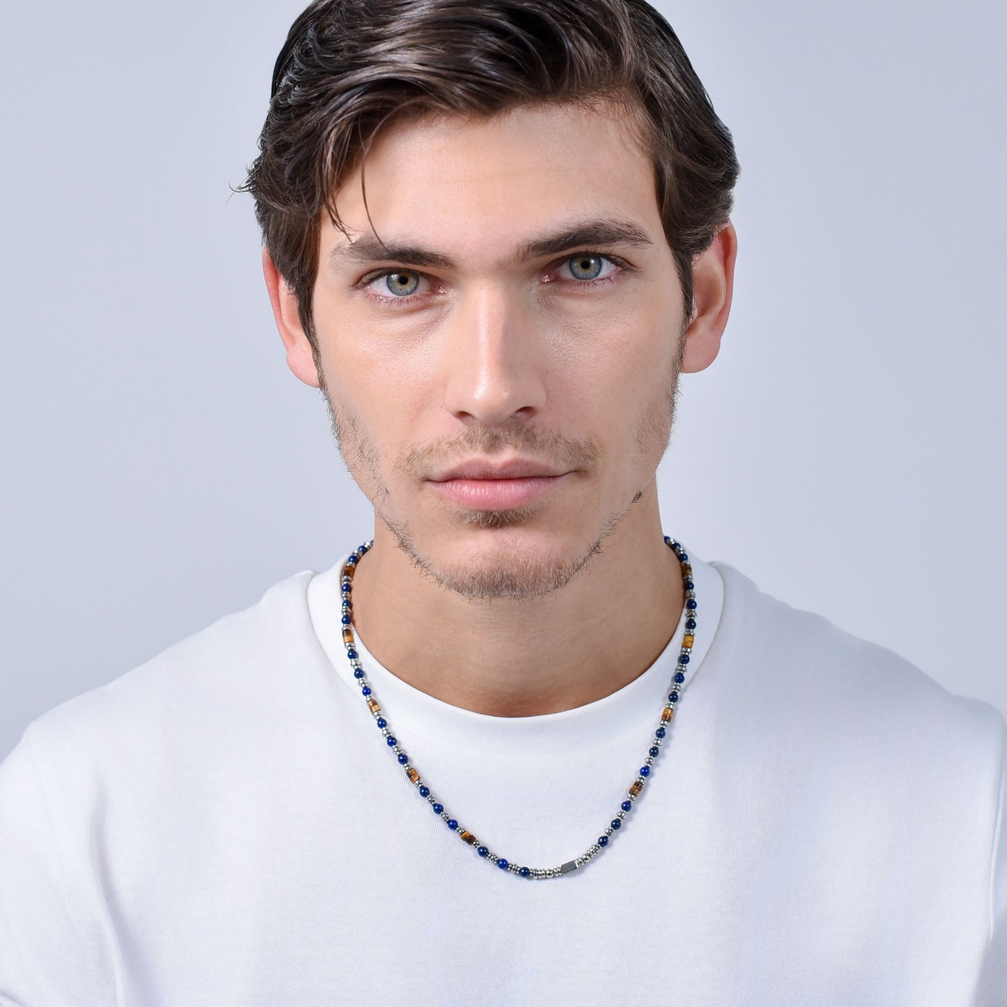 COLLIER HOMME EN ACIER AVEC PIERRE LAPIS