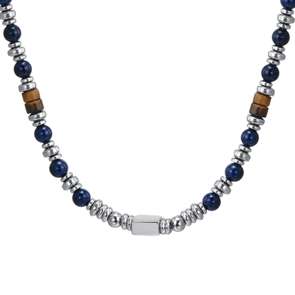 COLLIER HOMME EN ACIER AVEC PIERRE LAPIS