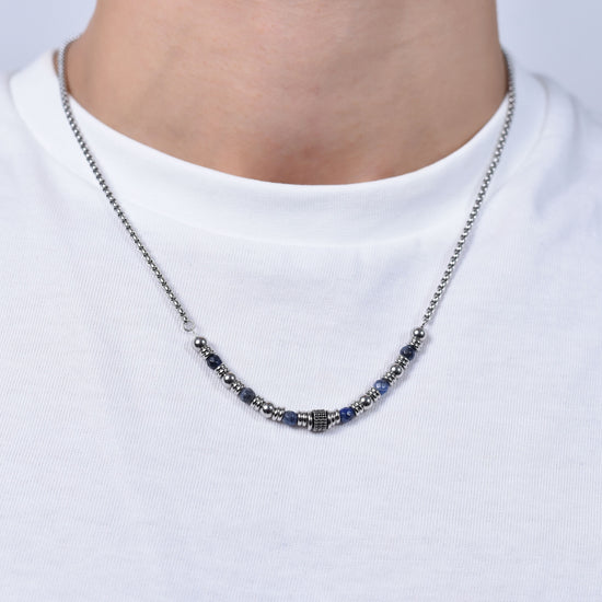 COLLIER HOMME EN ACIER SODALITE BLEU