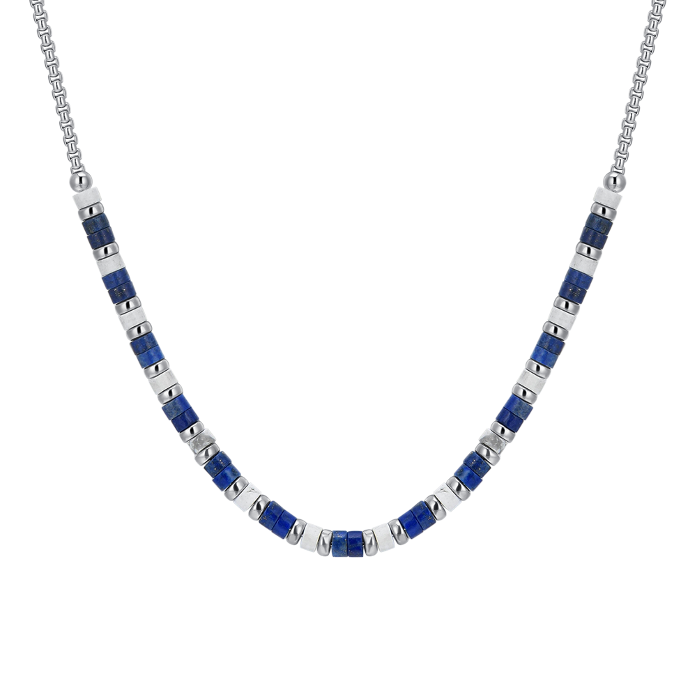 COLLIER HOMME EN ACIER LAPIS ET PIERRES BLANCHES