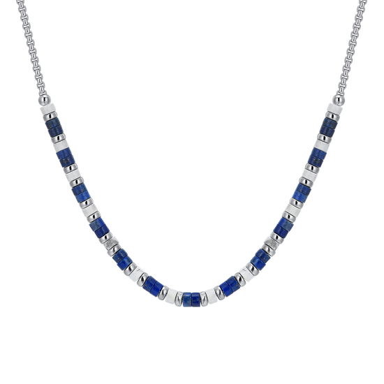 COLLIER HOMME EN ACIER LAPIS ET PIERRES BLANCHES