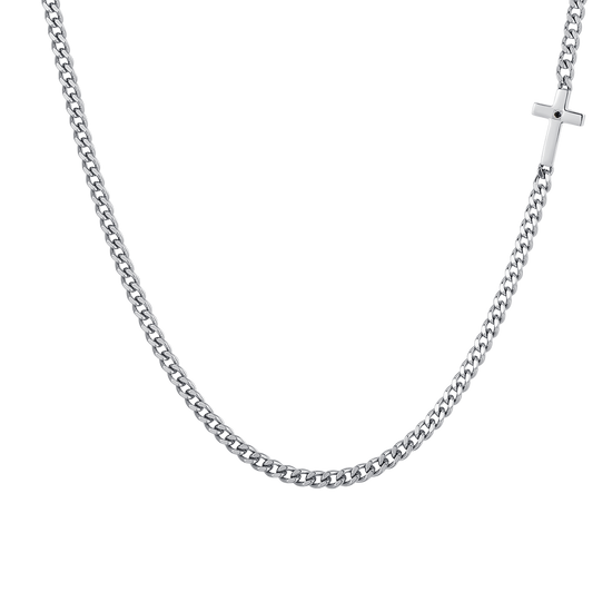 COLLIER HOMME CROIX EN ACIER ET ZIRCON NOIR