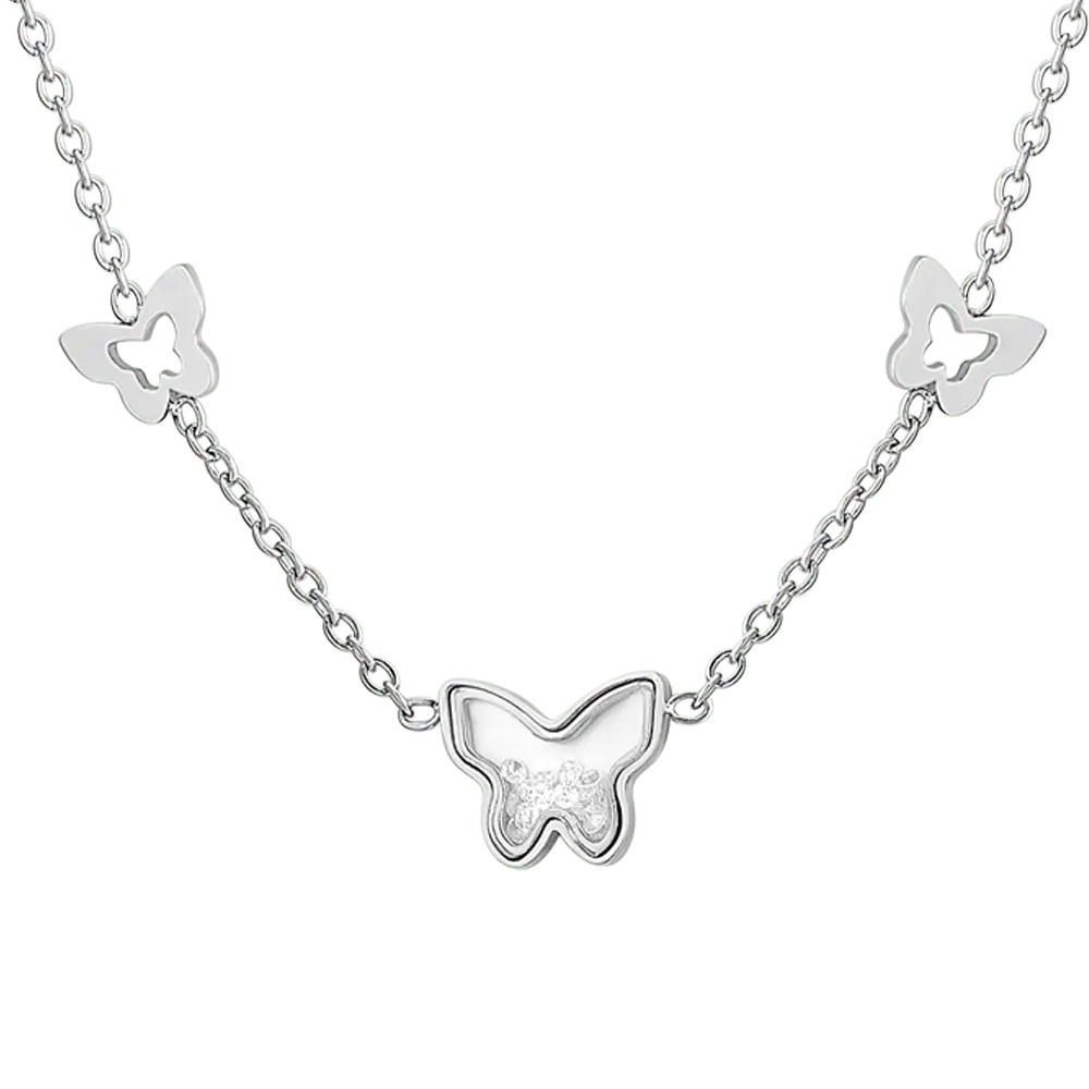 COLLIER DE FEMME EN BUTTERFULES D'ACIER ET ZIRCONES Luca Barra