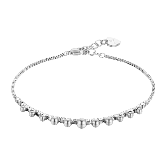 BRACELET DE CHEVILLE EN ACIER POUR FEMMES AVEC CRISTAUX ET SPHÈRES BLANCS