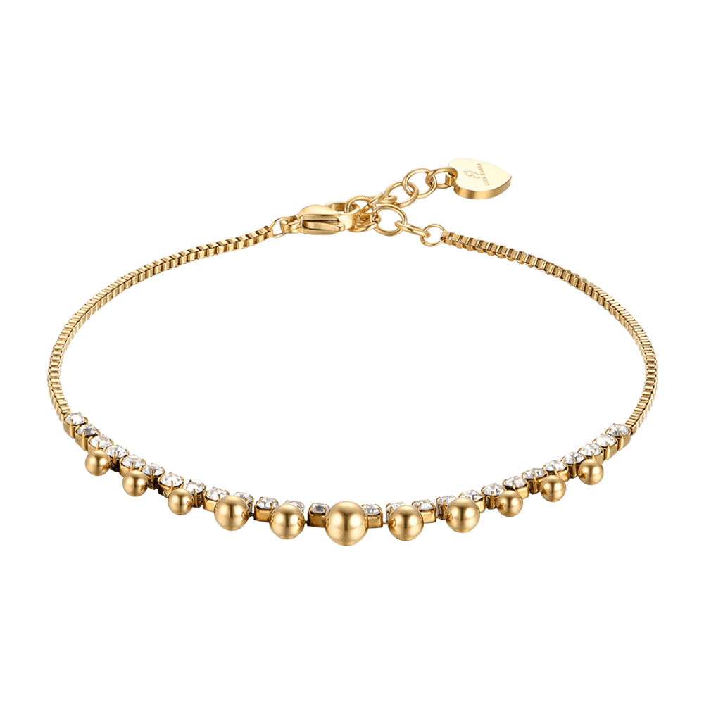 BRACELET DE CHEVILLE POUR FEMME EN ACIER DORÉ IP AVEC CRISTAUX ET SPHÈRES BLANCS