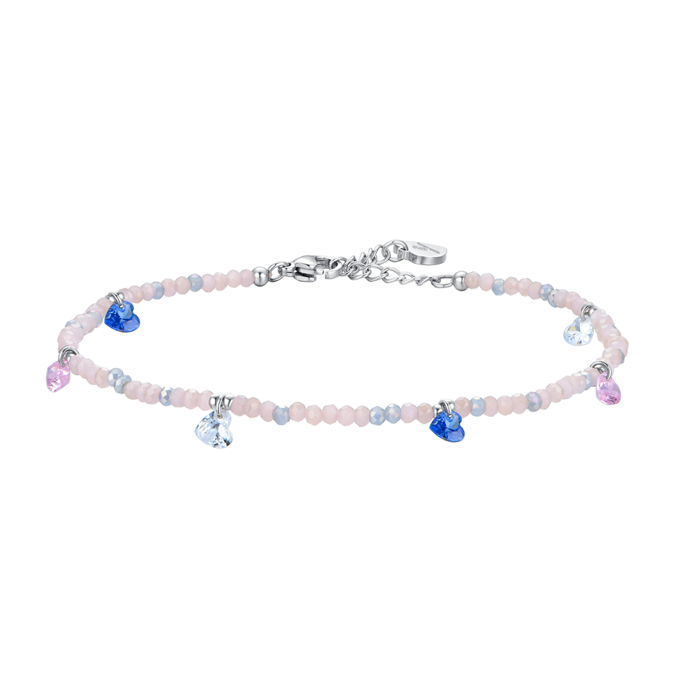 BRACELET DE CHEVILLE EN ACIER POUR FEMMES PIERRES ROSES ET CRISTAUX MULTICOLORES