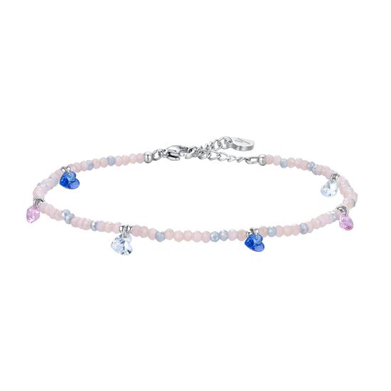 BRACELET DE CHEVILLE EN ACIER POUR FEMMES PIERRES ROSES ET CRISTAUX MULTICOLORES