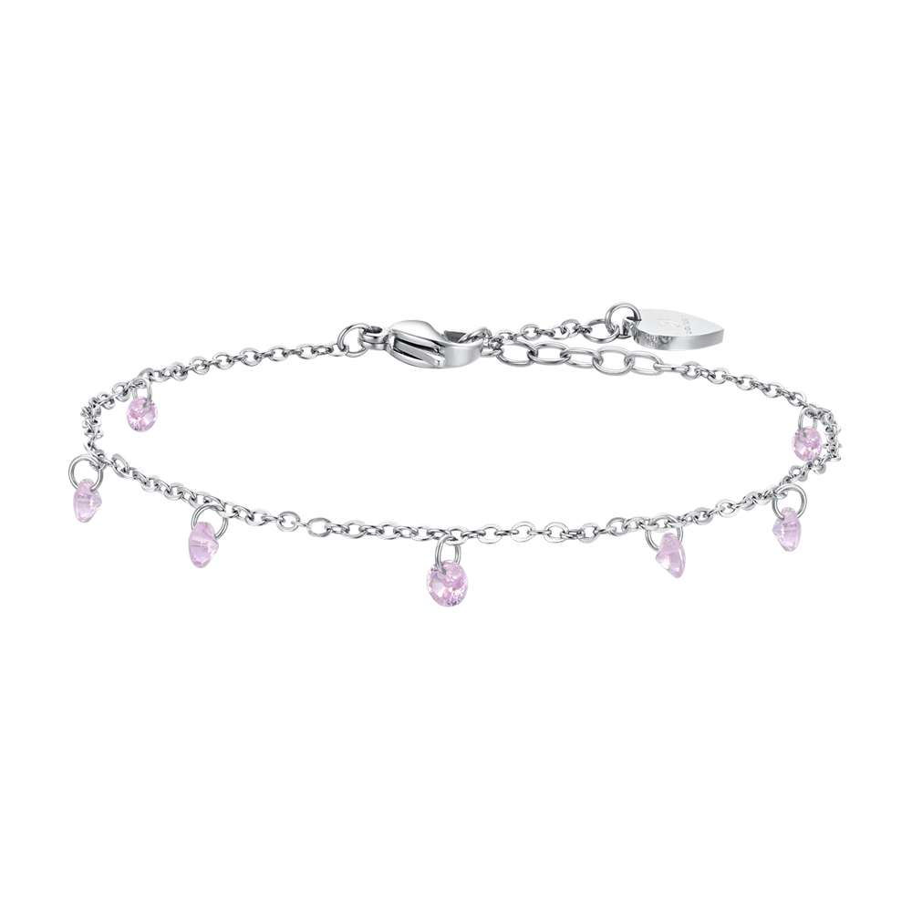 BRACELET DE CHEVILLE POUR FEMME EN ACIER AU ZIRCON ROSE