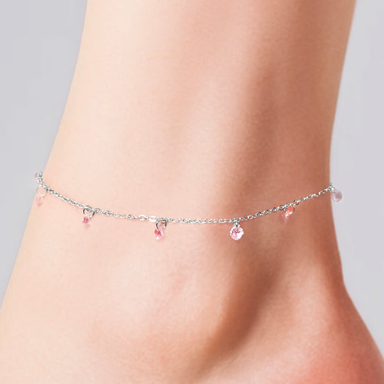 BRACELET DE CHEVILLE POUR FEMME EN ACIER AU ZIRCON ROSE